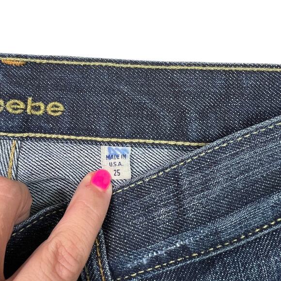 Bebe Vintage Y2K Carmen Cuffed Crop Jeans Rhinestones Dark Wash Womens 25 - Picture 8 of 10